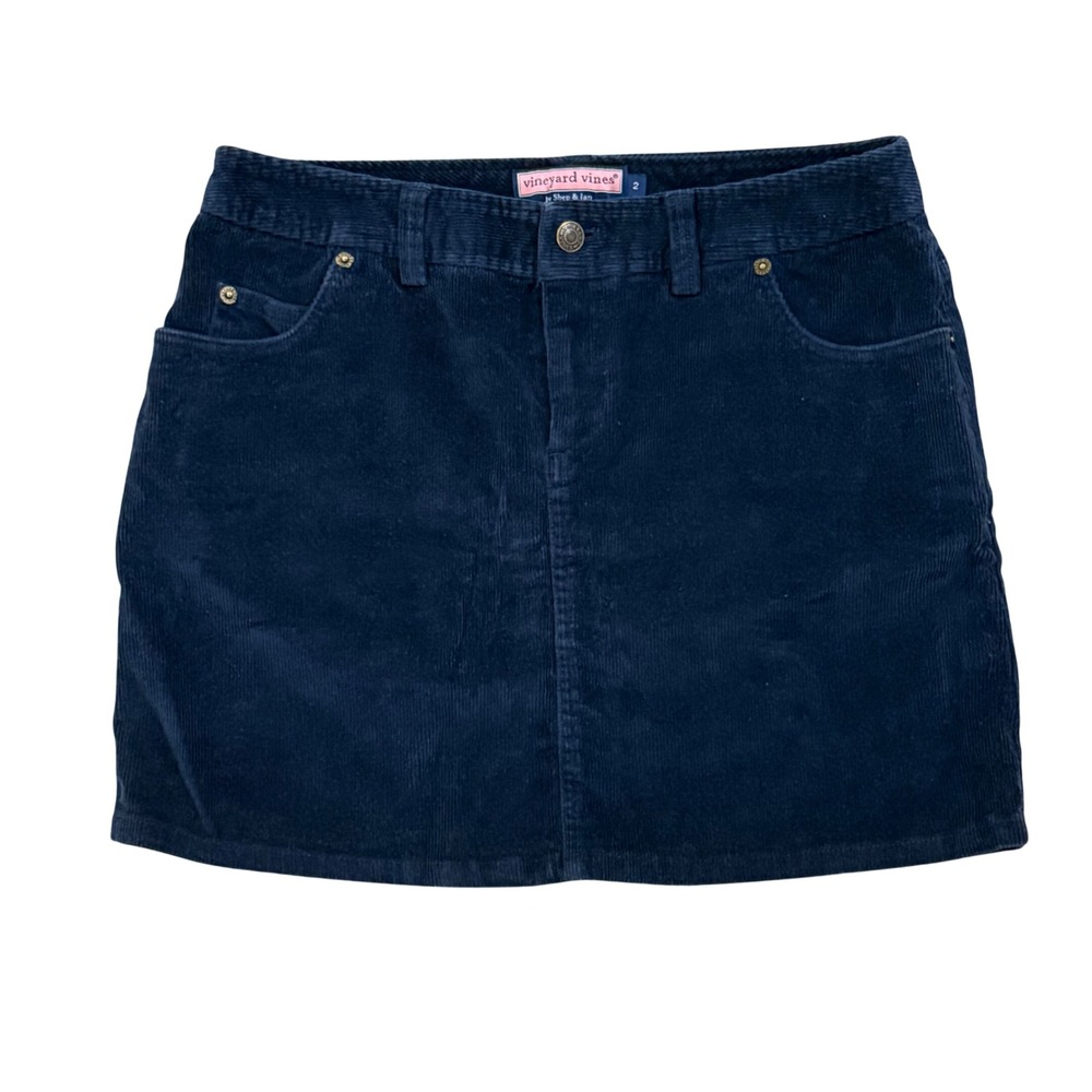 Vineyard Vines Navy Blue Corduroy Mini Skirt Womens Size 2 Preppy Whale Logo